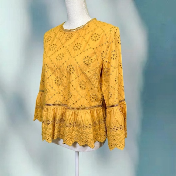Free People ‘Merci Beaucoup’ Eyelet Top in Golden Yellow Size Medium - Picture 6 of 16